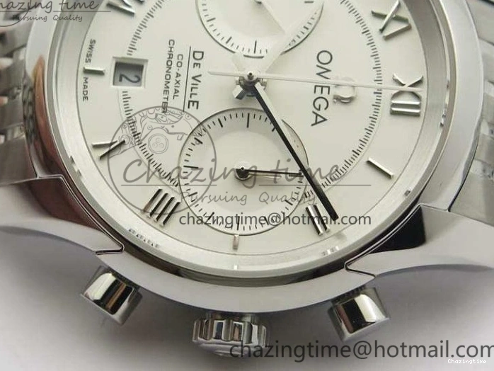 0409 HighQuality De Ville Chronograph SS OMF 1:1 Best Edition White Dial On SS Bracelet A 8151